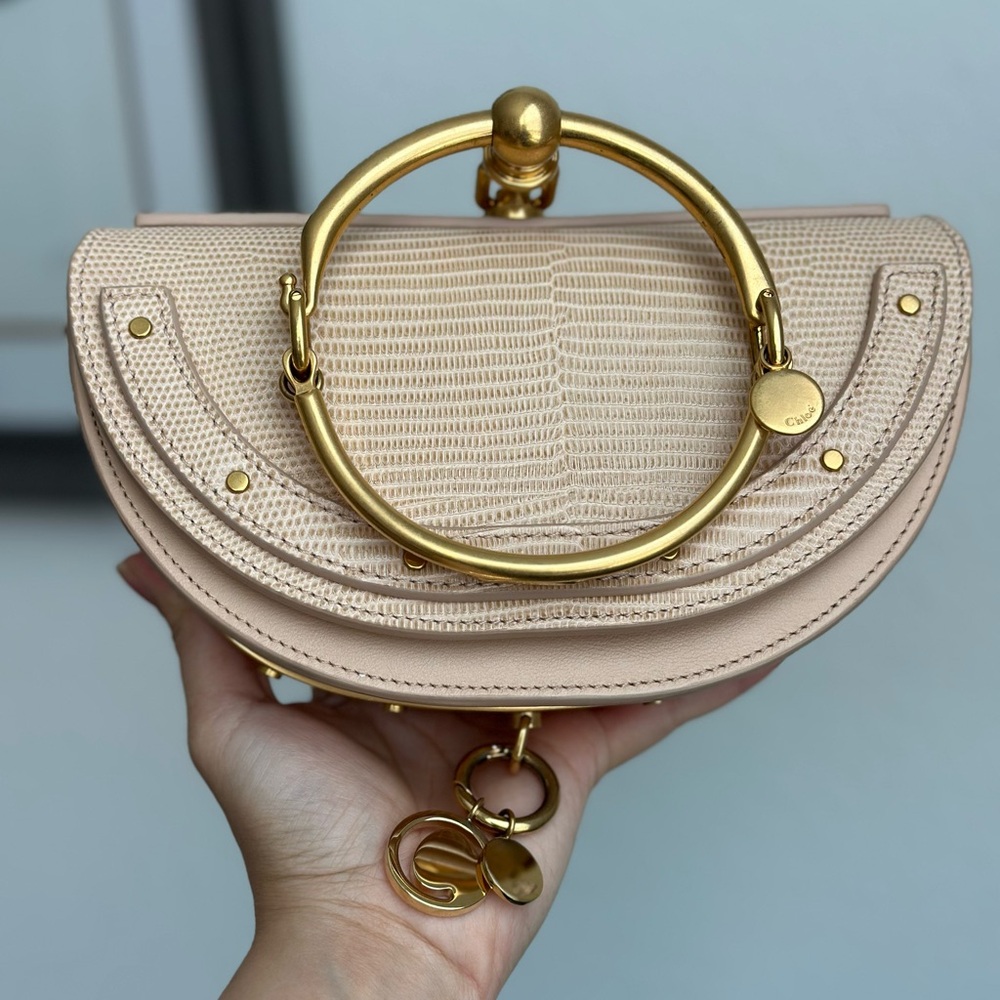 Chloe Beige Leather Handbag with Gold Accents